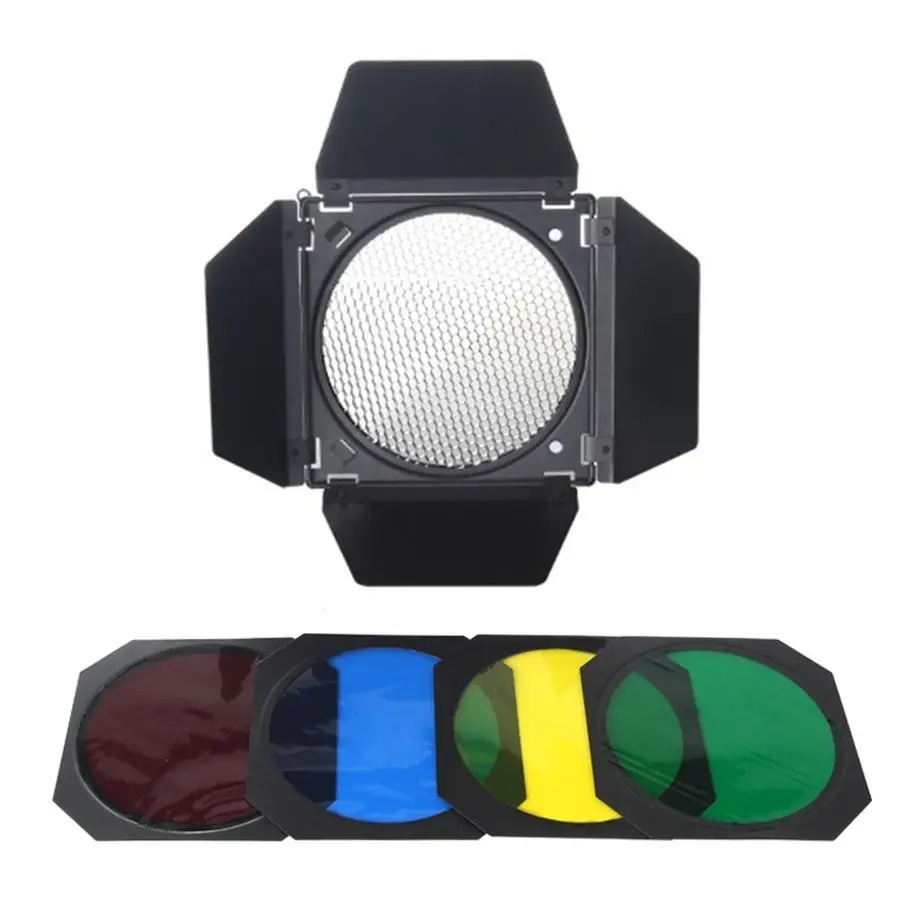 Klapky s voštinovým filtrem a sadou 4 barevných filtrů pro studiový blesk – pro Godox SK400II / SK300II