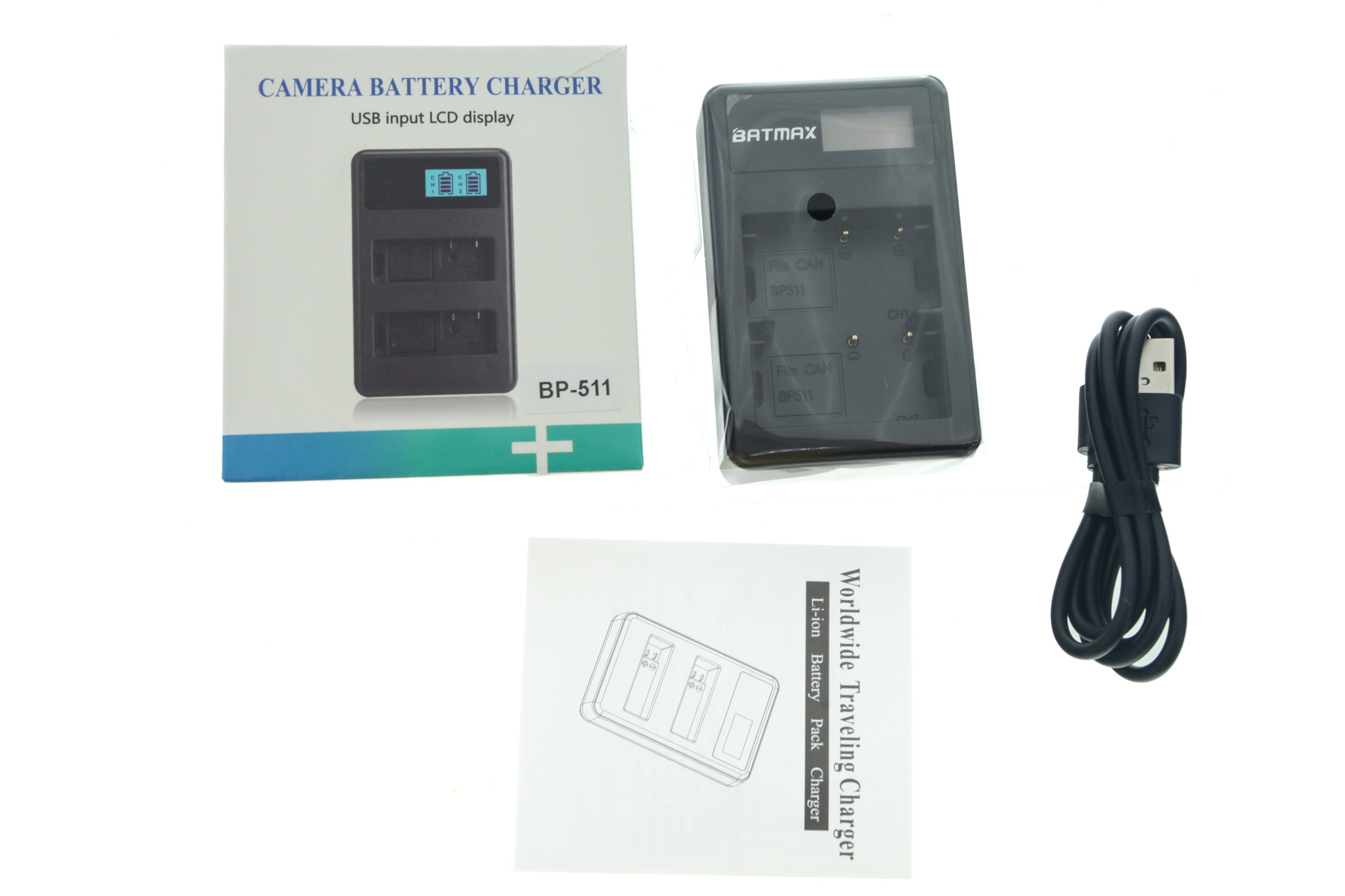 BATMAX BP-511 duální USB nabíječka s LCD displejem pro baterie Canon BP-511