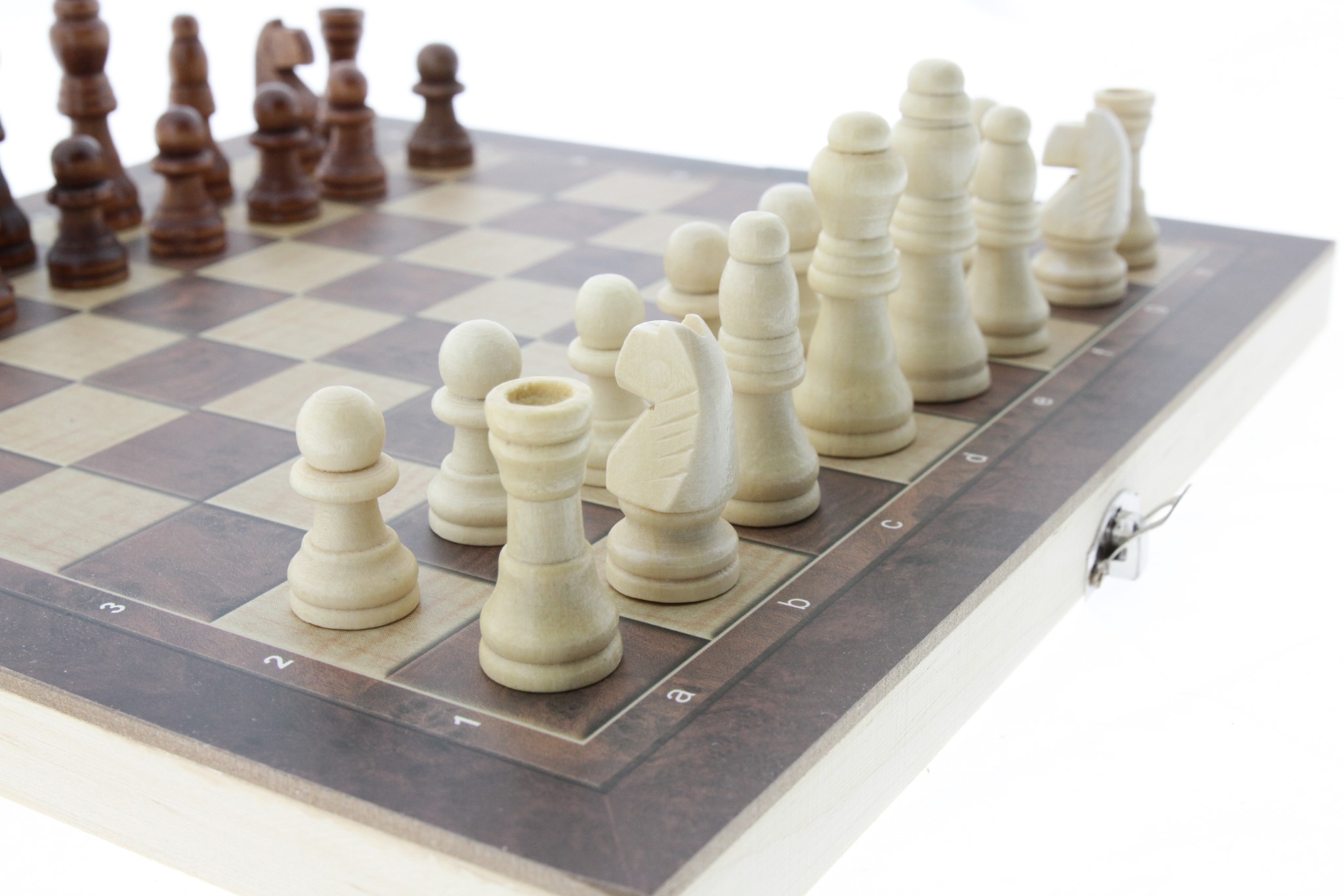 Šachy 24x24cm dřevěné v boxu, dáma, vrhcáby 3v1